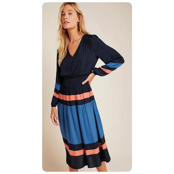 Anthropologie Current Air Aidy Colorblocked Midi Dress sz M - Picture 2 of 10